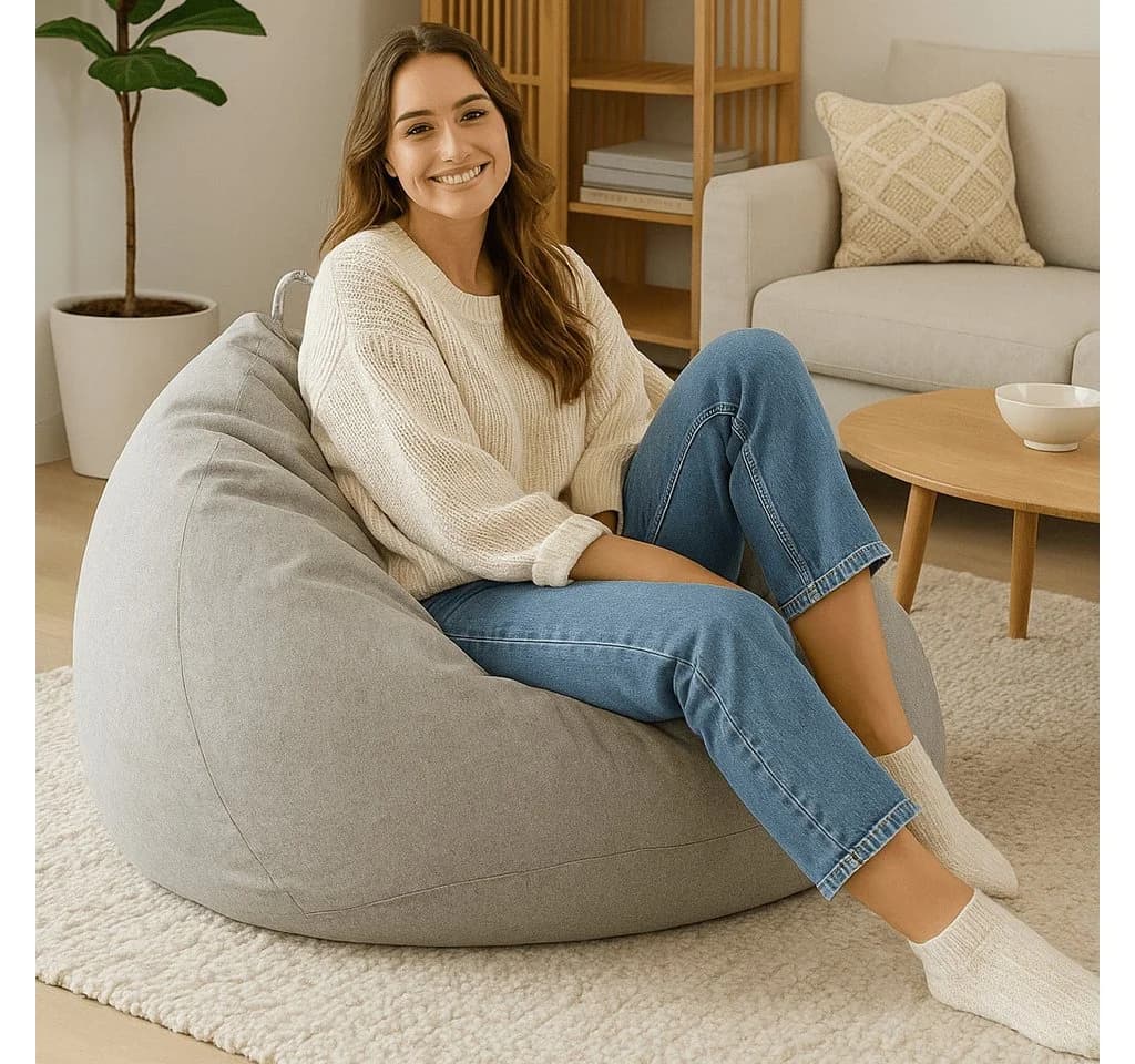 AD.CON Sitzsack mit Füllung Hellgrau - Bean Bag Relax-Sessel