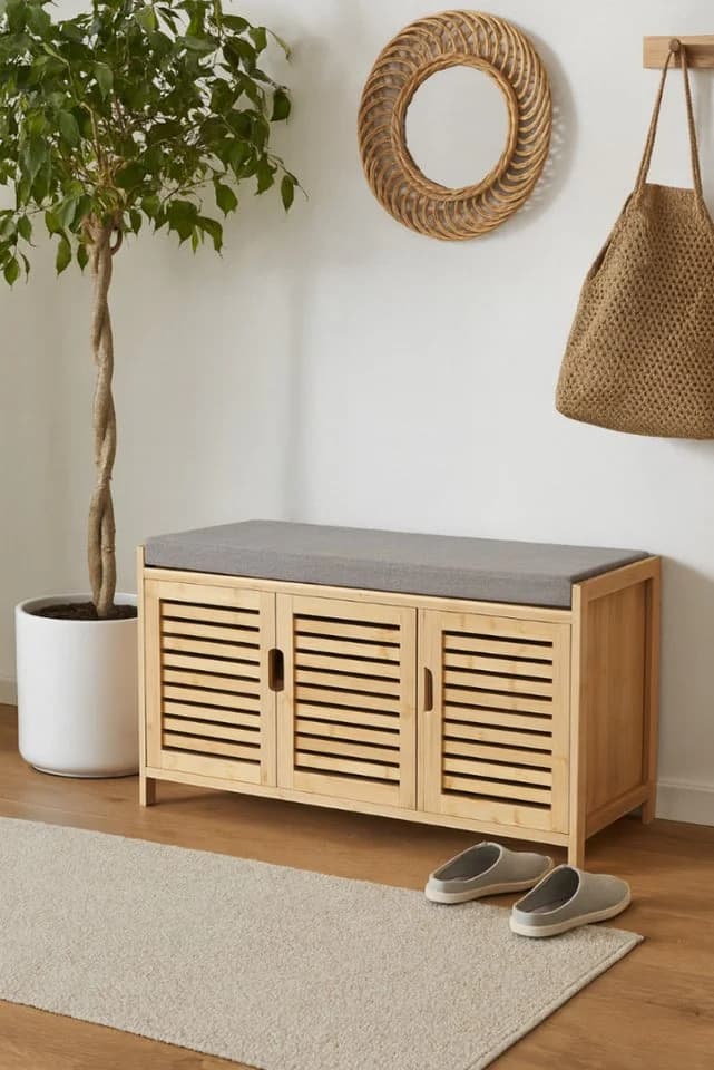 AD.CON Schuhbank Bambus mit Schrank und Sitzkissen - Bild 3