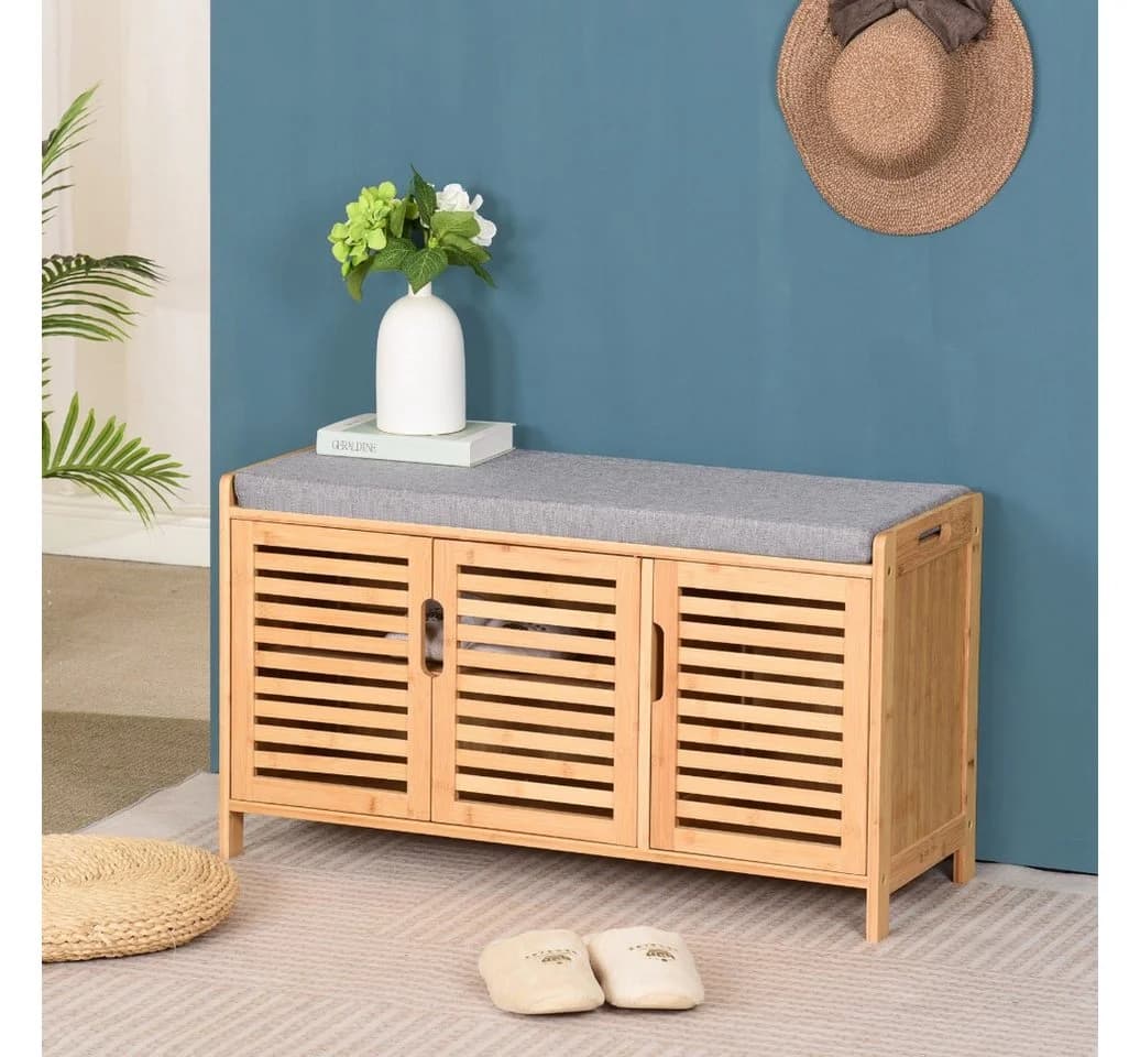 AD.CON Schuhbank Bambus mit Schrank und Sitzkissen - Bild 4
