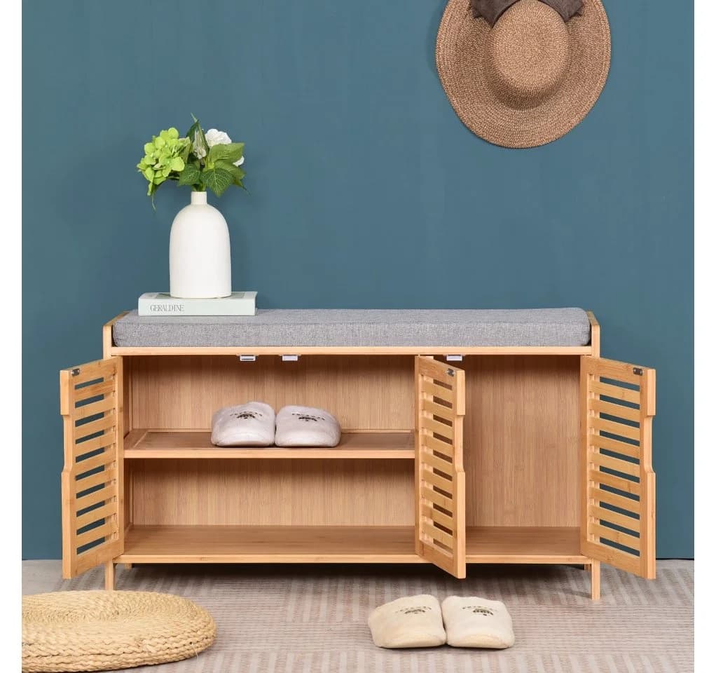 AD.CON Schuhbank Bambus mit Schrank und Sitzkissen - Bild 5