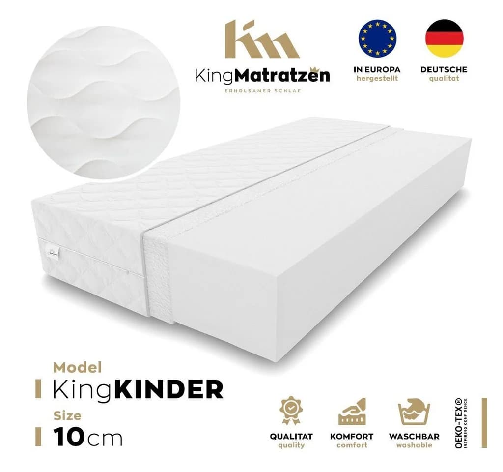 KingMatratzen Kindermatratze Kaltschaum 90x180 Weiß Waschbar