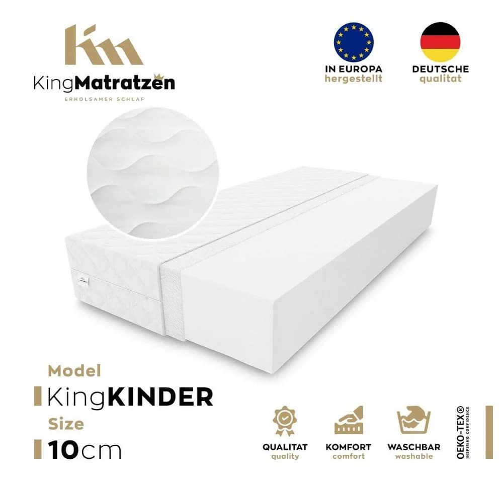 KingMatratzen Kindermatratze Kaltschaum Weiß Waschbarer Bezug
