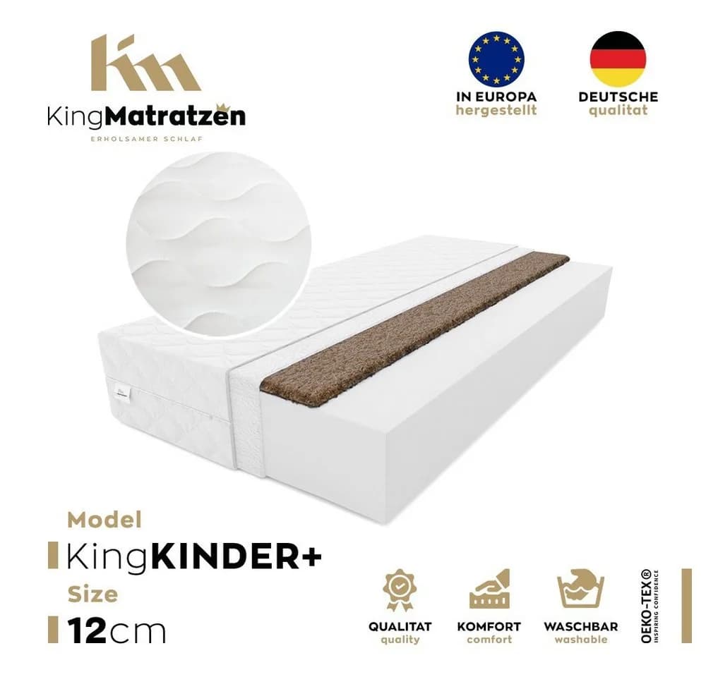 KingKINDER PLUS Kindermatratze Kaltschaum mit Kokosmatte Weiß