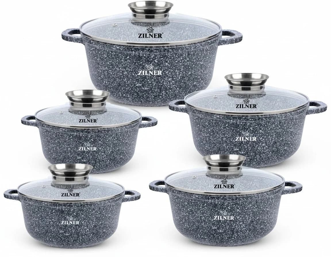 Zilner Topf-Set 10-tlg. Grau Keramik-Marmor-Beschichtung Induktion - Bild 2