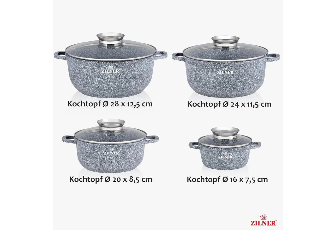Zilner Topf-Set 8-tlg. Grau Aluminiumguss Keramik-Marmor