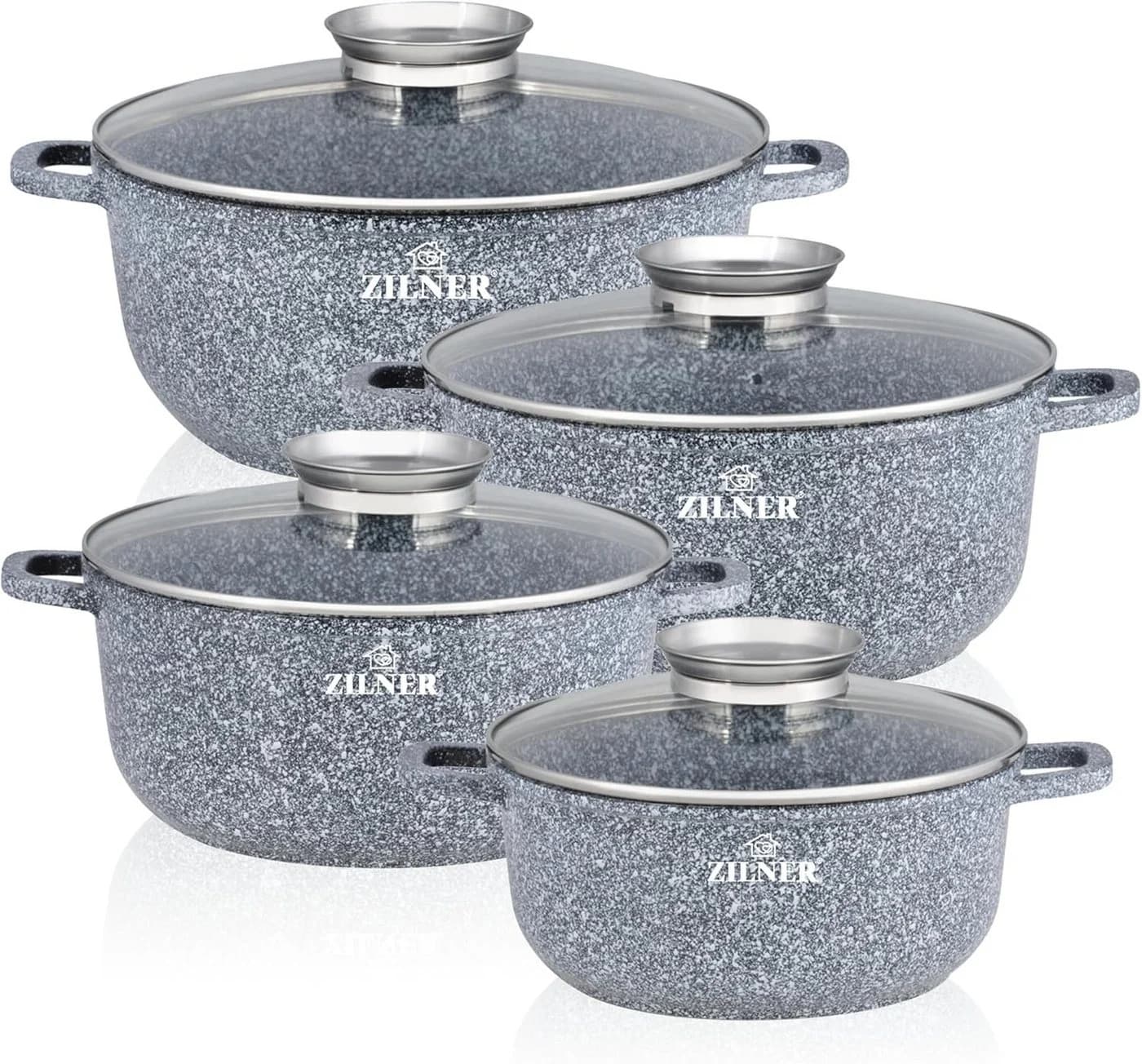 Zilner Topf-Set 8-tlg. Grau Aluminiumguss Keramik-Marmor - Bild 2