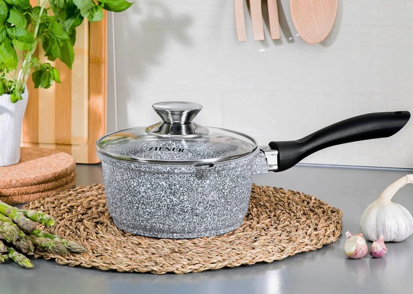 Zilner Kasserolle Grau 1.9L Steinbeschichtung Aluminiumguss