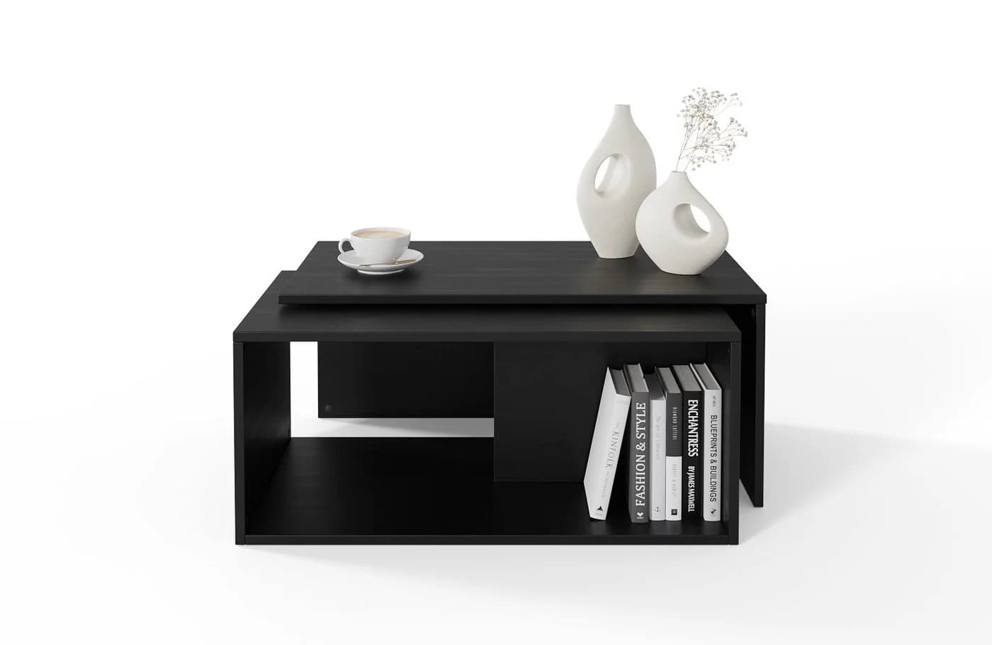 Platan Room Couchtisch 2er Set Schwarz Modern mit Stauraum - Bild 2