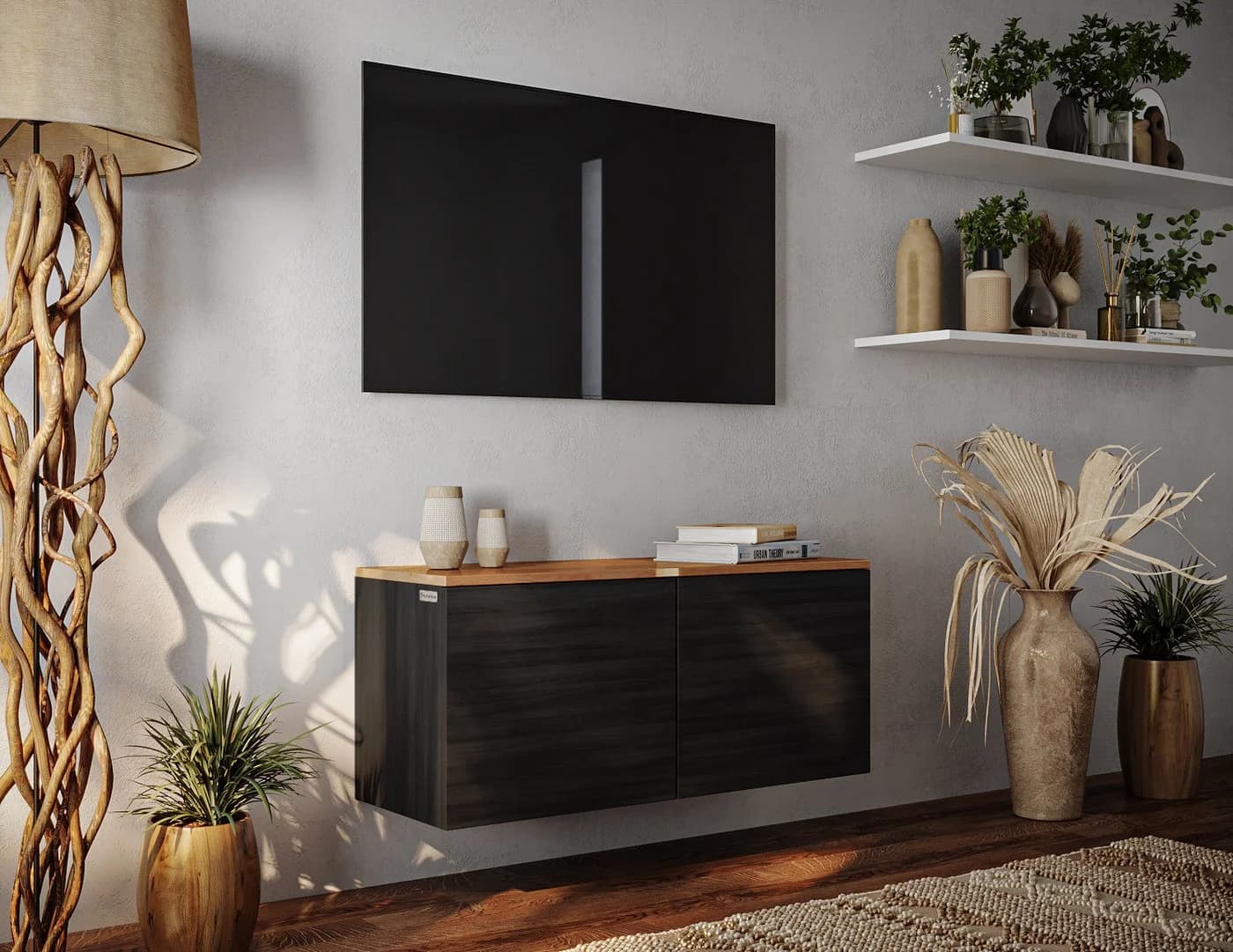 Platan Room Lowboard LUNA TV-Sideboard Hochglanz Eiche Gold Matt Korpus - Bild 2