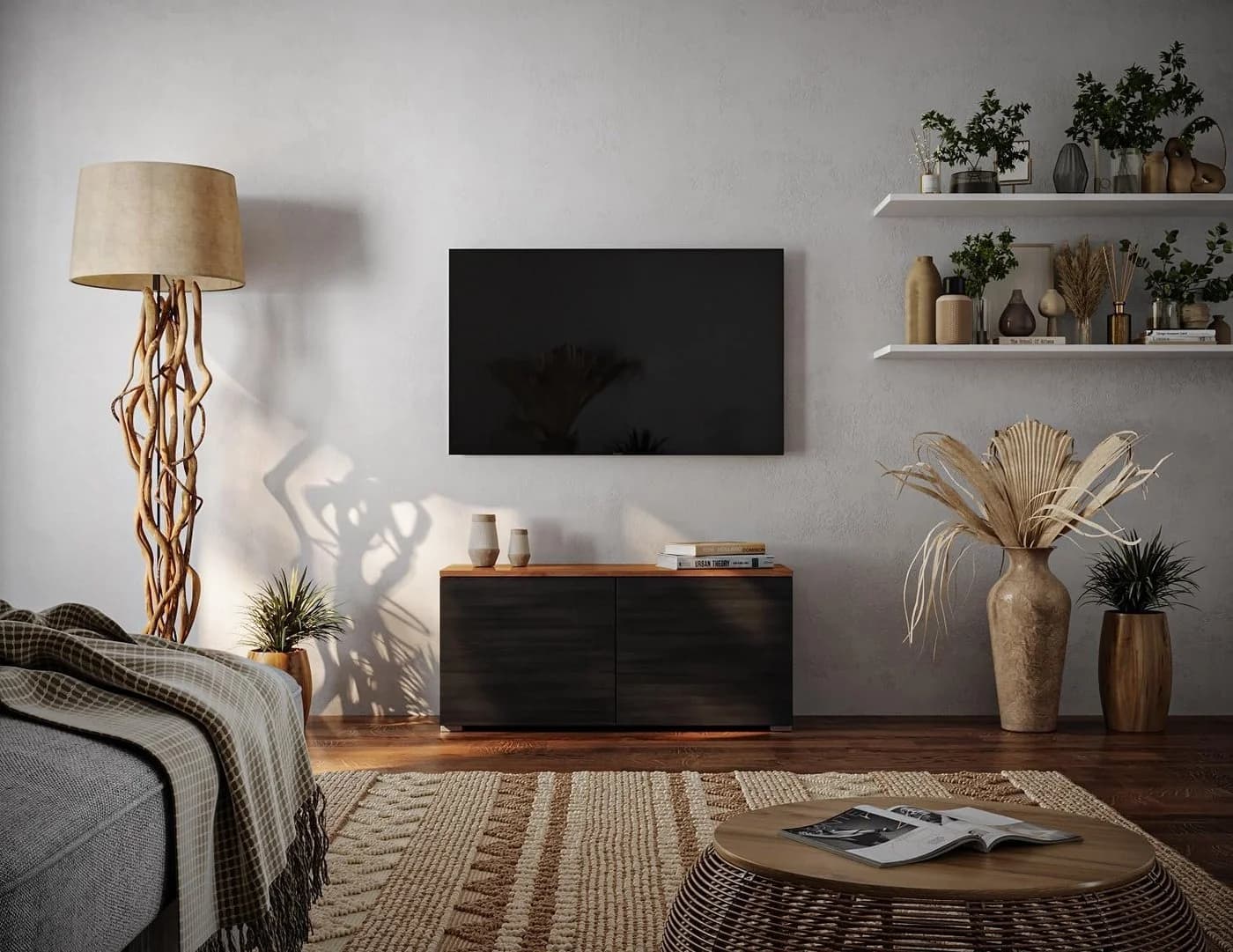 Platan Room Lowboard LUNA TV-Sideboard Hochglanz Eiche Gold Matt Korpus - Bild 4