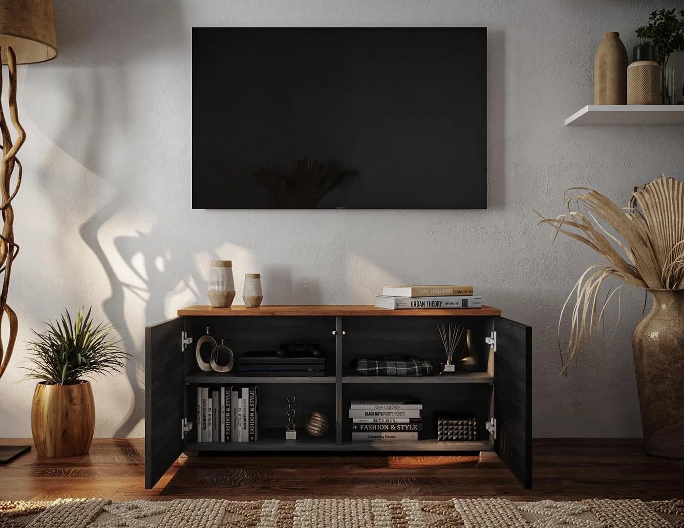 Platan Room Lowboard LUNA TV-Sideboard Hochglanz Eiche Gold Matt Korpus - Bild 5