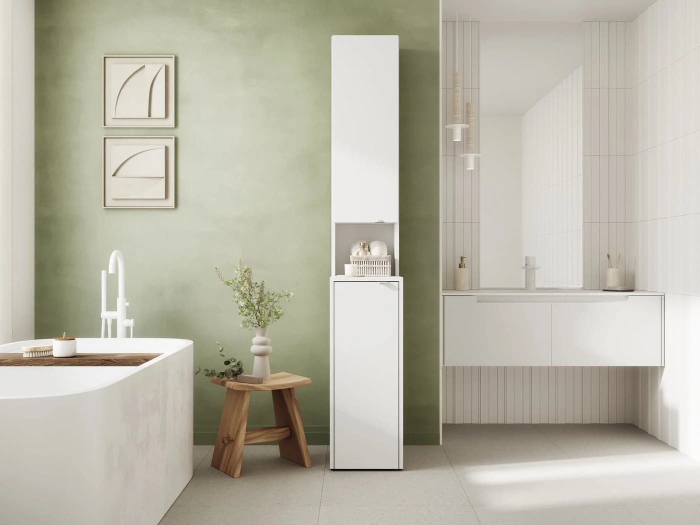 Platan Room LORA Badschrank Hochschrank Weiß Matt PVC - Bild 5