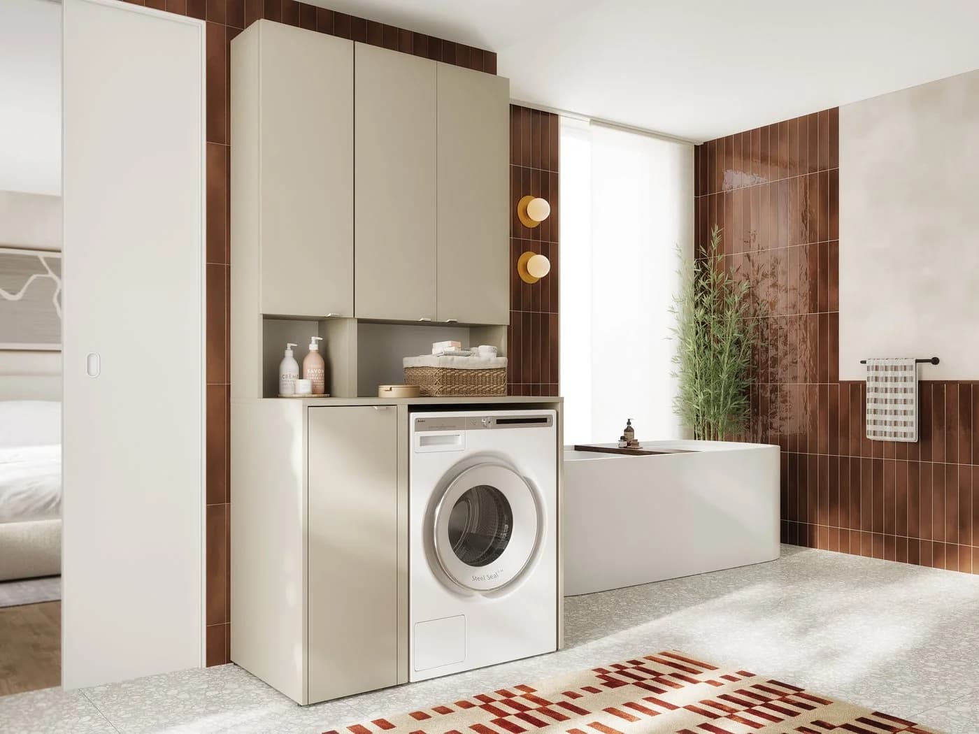Platan Room Badezimmer-Set LORA mit Waschmaschinenschrank und Hochschrank
