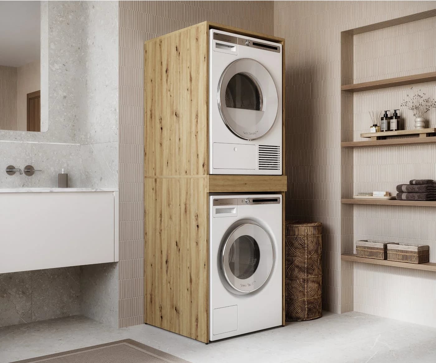 Platan Room Waschmaschinenumbauschrank für Waschmaschine & Trockner mit Ausziehbrett - Bild 5