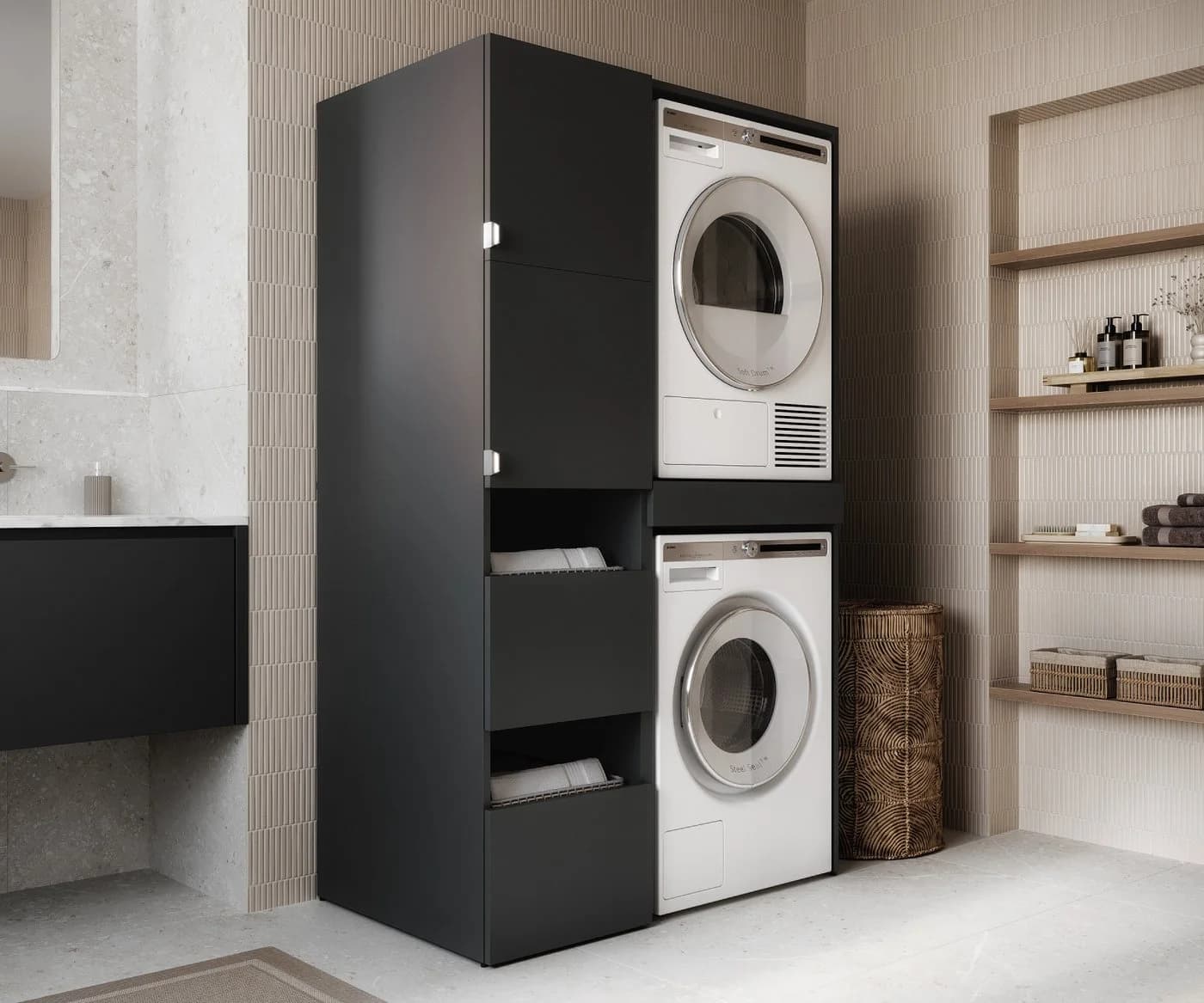 Platan Room Badschrank Beatrice Hochschrank anthrazit mit Wäscheeinwurf - Bild 1