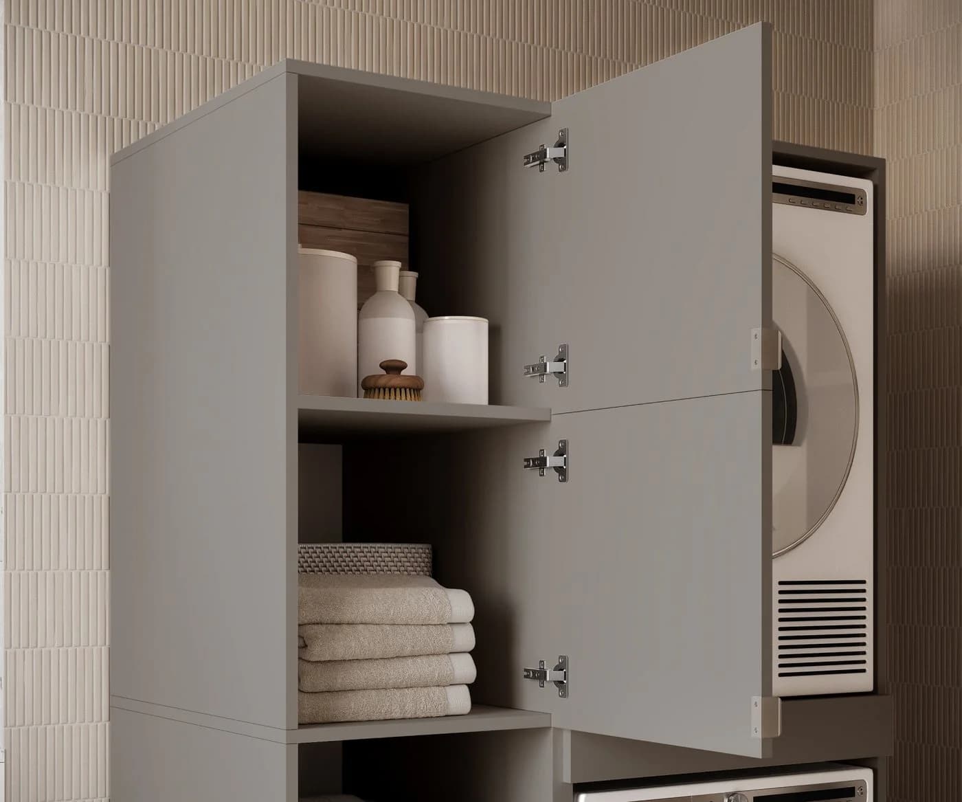 Platan Room Badschrank Beatrice Hochschrank grau mit Wäscheeinwurf - Bild 5