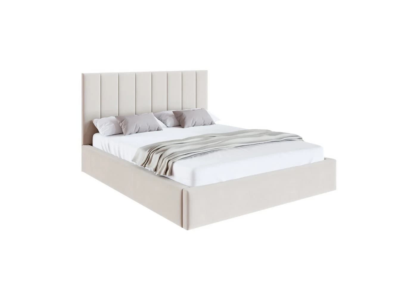 FDM Polsterbett KAJA Beige mit Bettkasten und gepolstertem Kopfteil