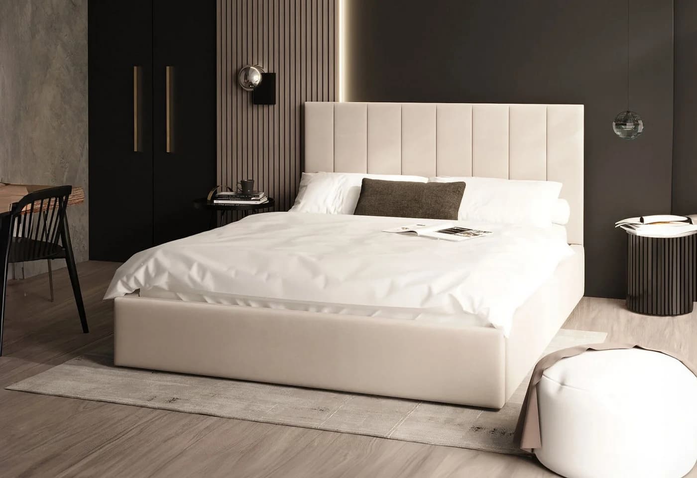 FDM Polsterbett KAJA Beige mit Bettkasten und gepolstertem Kopfteil - Bild 2