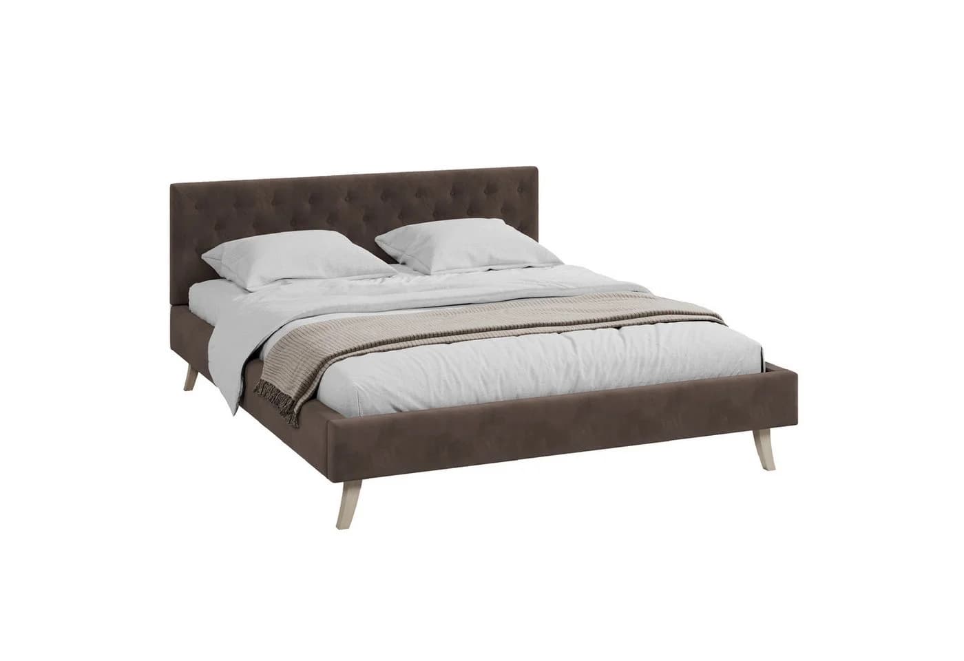 FDM Polsterbett ZUZA Braun mit Bettkasten und Velours-Bezug