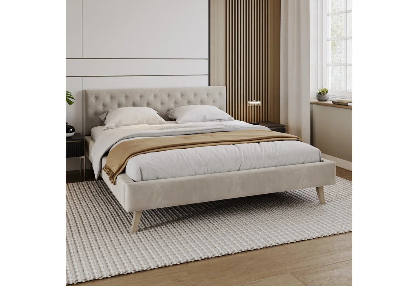 FDM Polsterbett ZUZA Modern mit Bettkasten Beige Velours - Bild 2