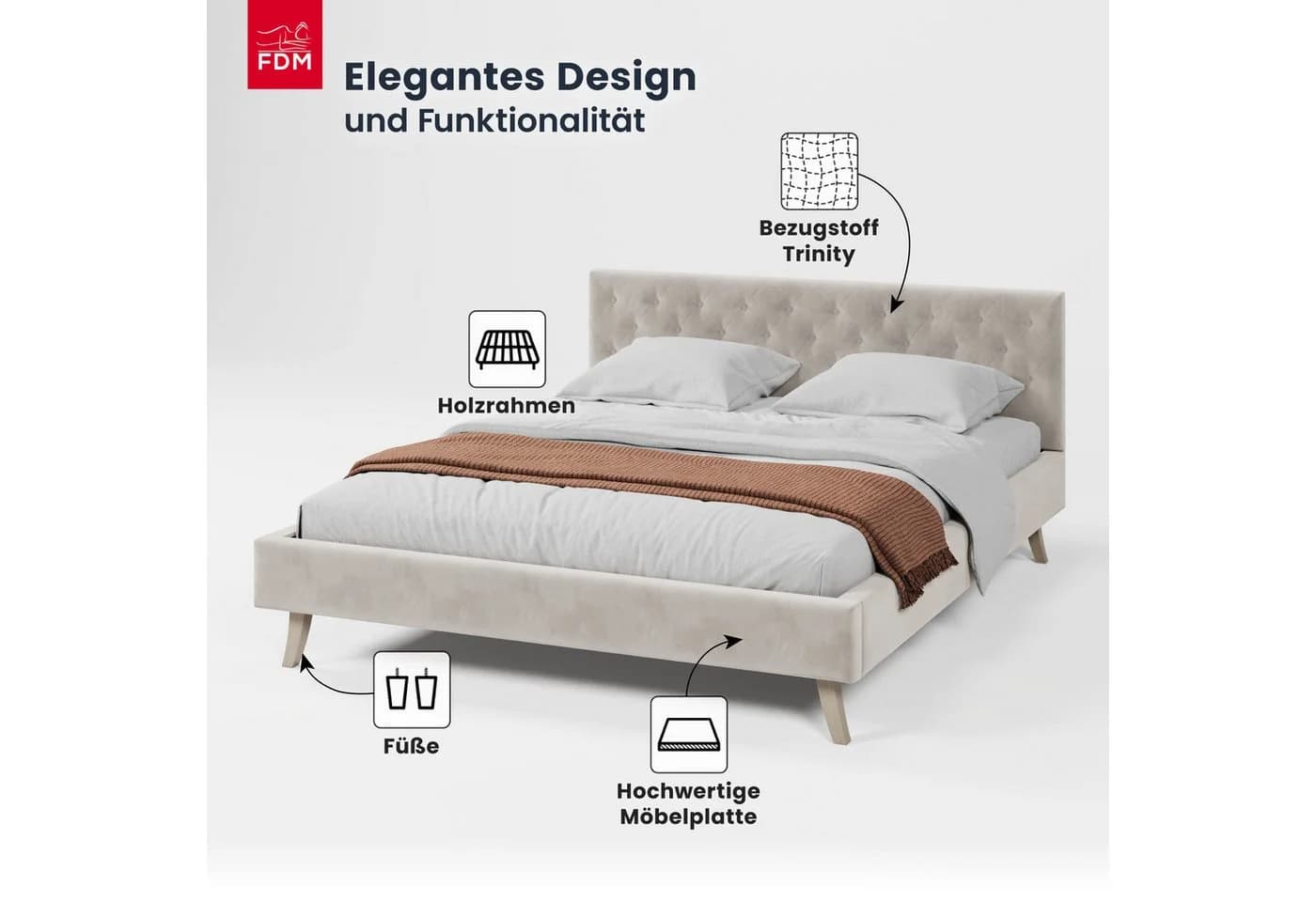 FDM Polsterbett ZUZA Modern mit Bettkasten Beige Velours - Bild 3