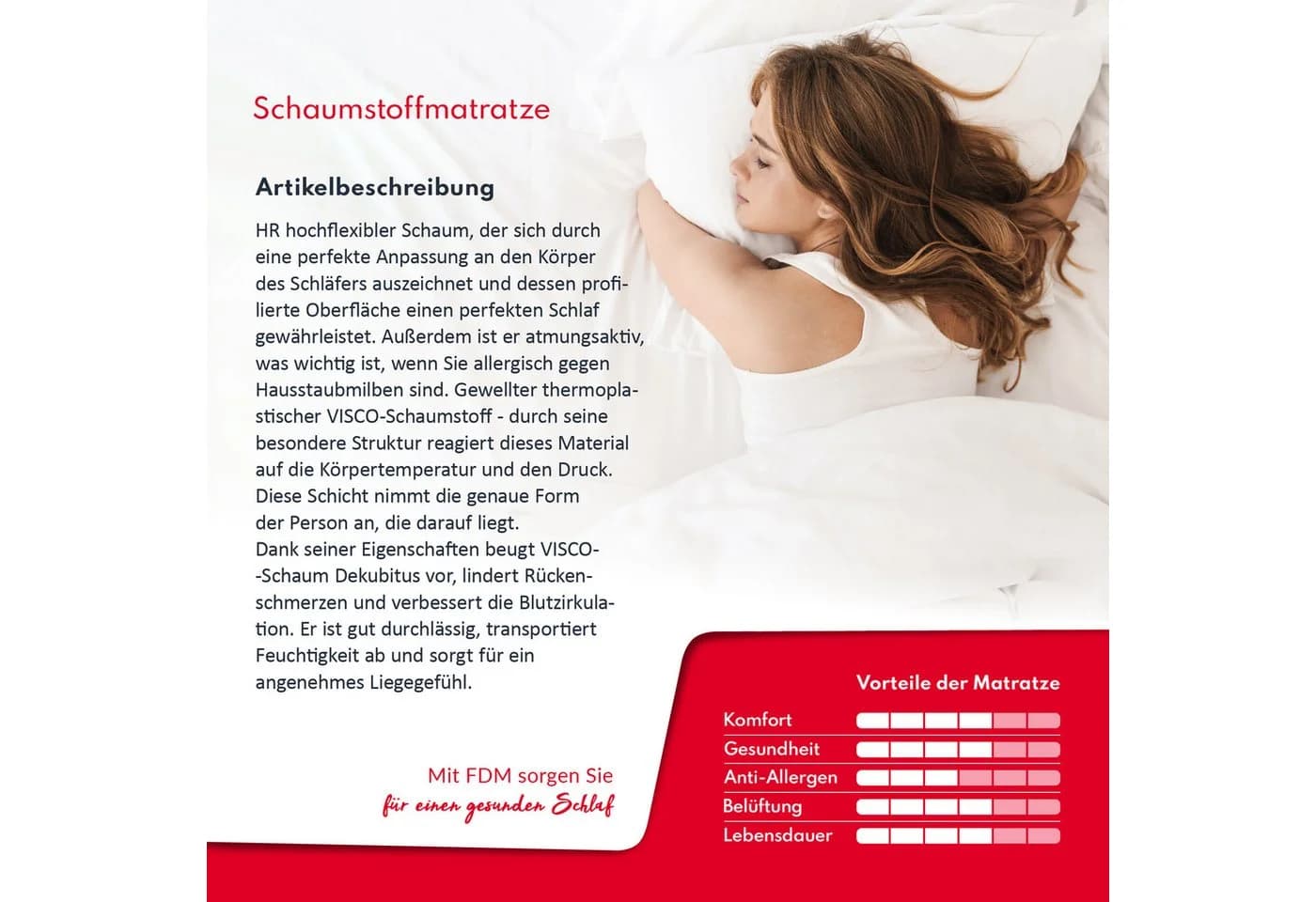 FDM Kaltschaummatratze LUNERA 7 Zonen Visco Aloe Vera - Bild 3