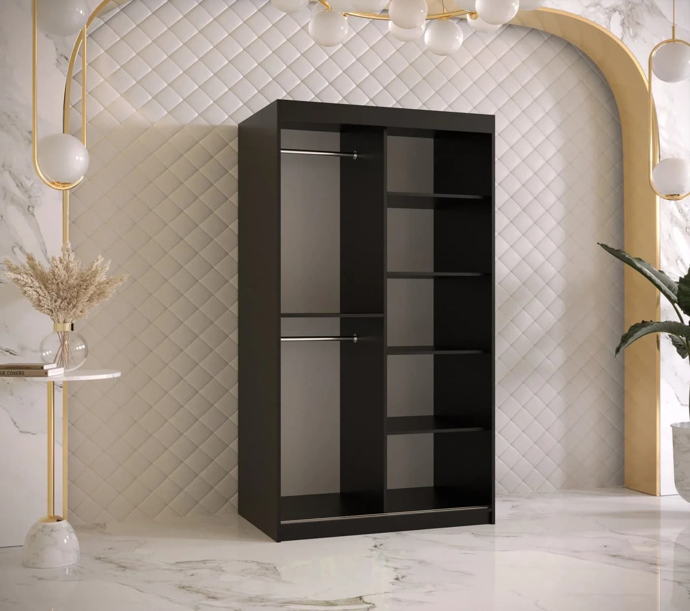 ABIKS MÖBEL Schwebetürenschrank RIFLO WAVE 2 Schwarz mit Spiegel - Bild 3
