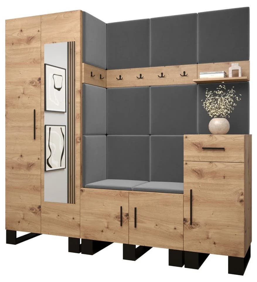 ABIKS MÖBEL Garderobe ARTIN Set 13 mit Polsterpaneelen Industriell - Bild 2