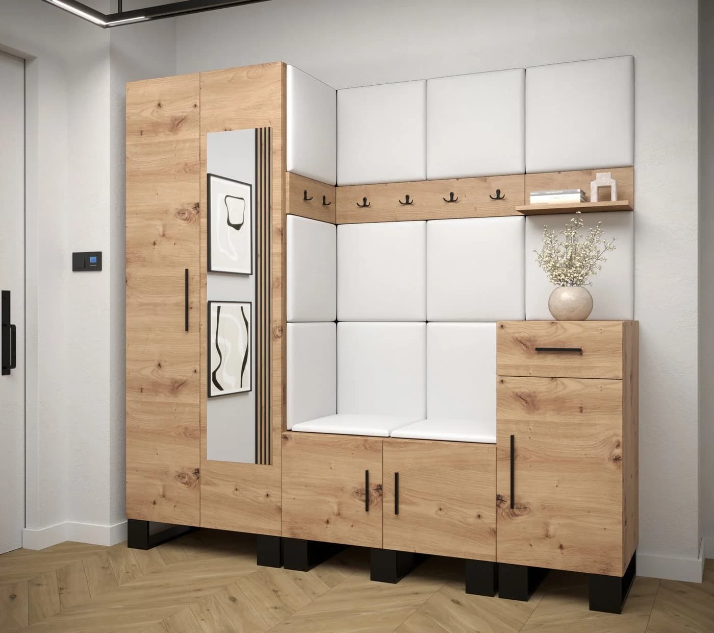 ABIKS MÖBEL Garderobe ARTIN Set 13 mit Polsterpaneelen Industriell Braun
