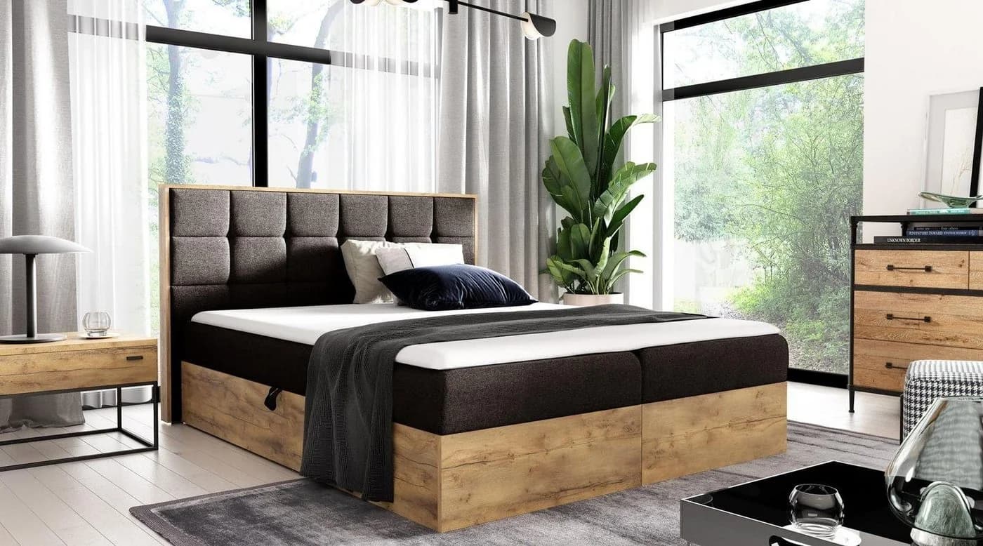 Beautysofa Boxspringbett WOOD1 mit Bettkästen und Topper Braun