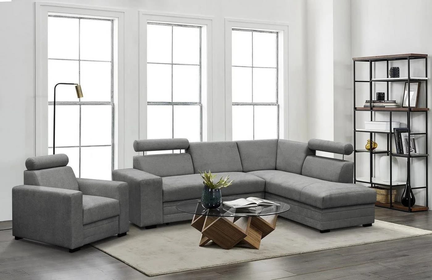Beautysofa Ecksofa Roma Grau mit Bettkasten und Schlaffunktion