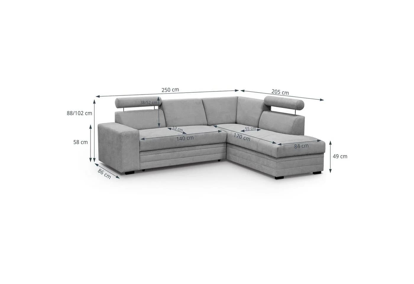 Beautysofa Ecksofa Roma Grau mit Bettkasten und Schlaffunktion - Bild 5