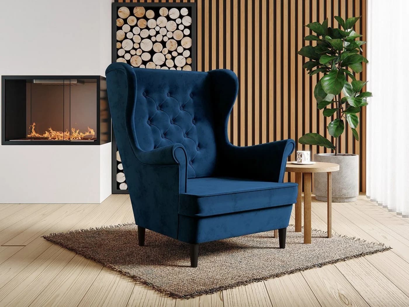 Beautysofa Sessel Falco III Samt Marineblau Skandinavisch