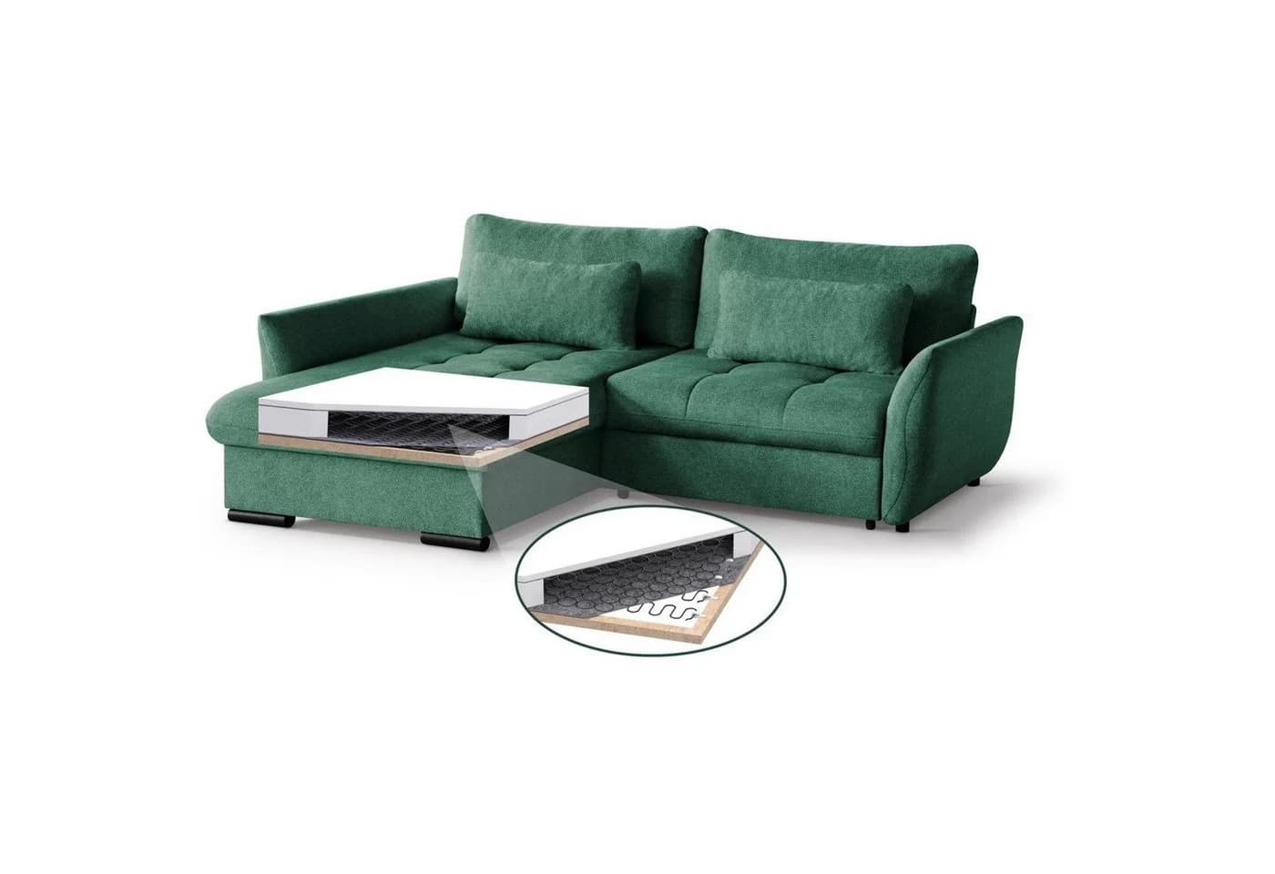 Beautysofa Ecksofa Caro Grün mit Schlaffunktion - Bild 3