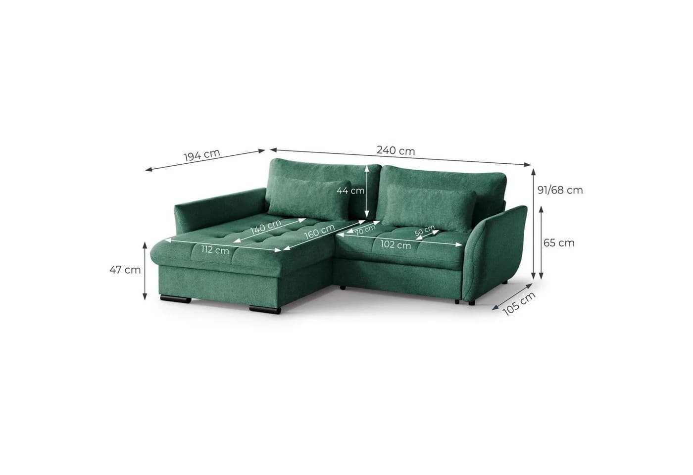 Beautysofa Ecksofa Caro Grün mit Schlaffunktion - Bild 5