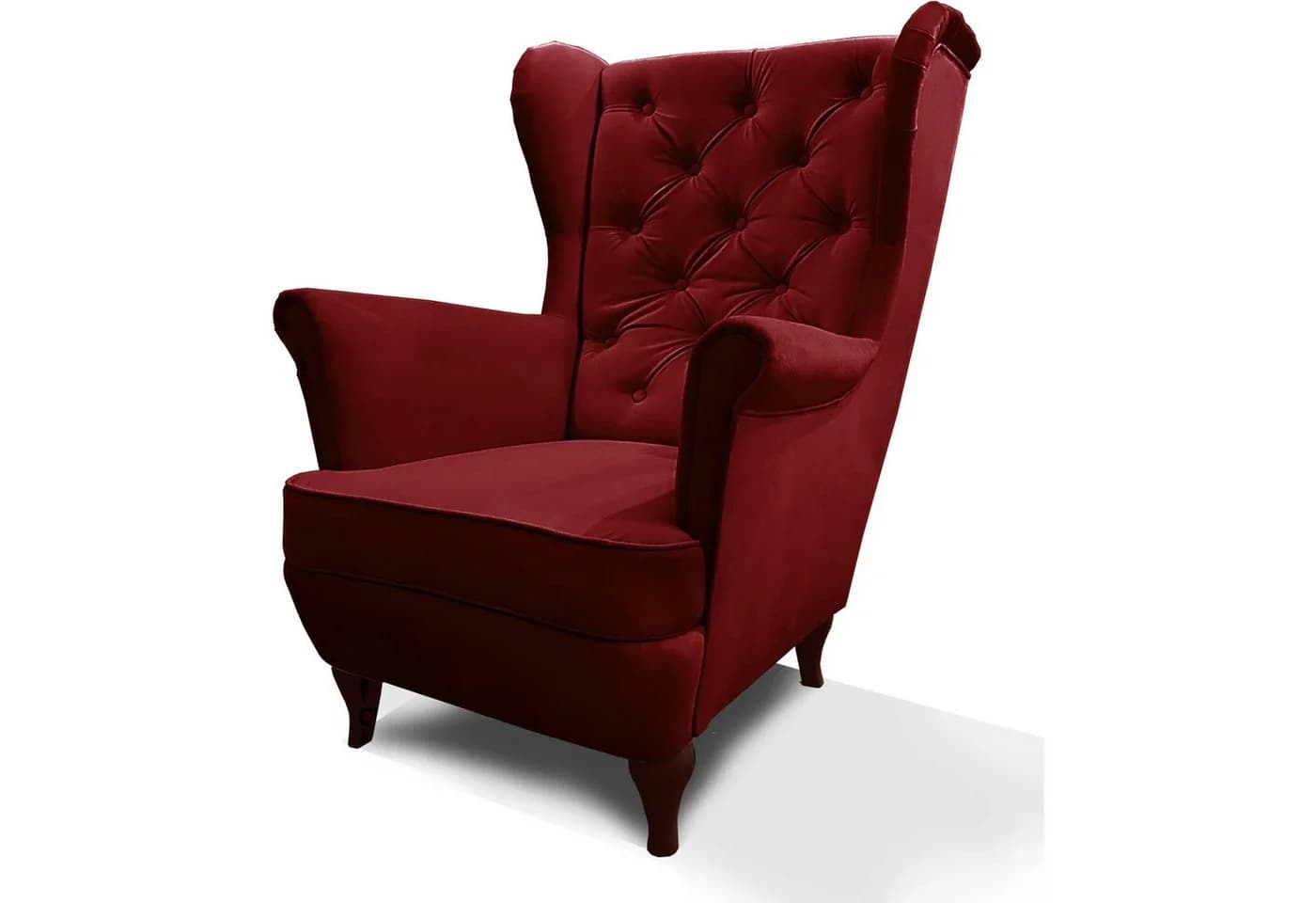 Beautysofa Ohrensessel FALCO Chesterfield Samt Rotwein