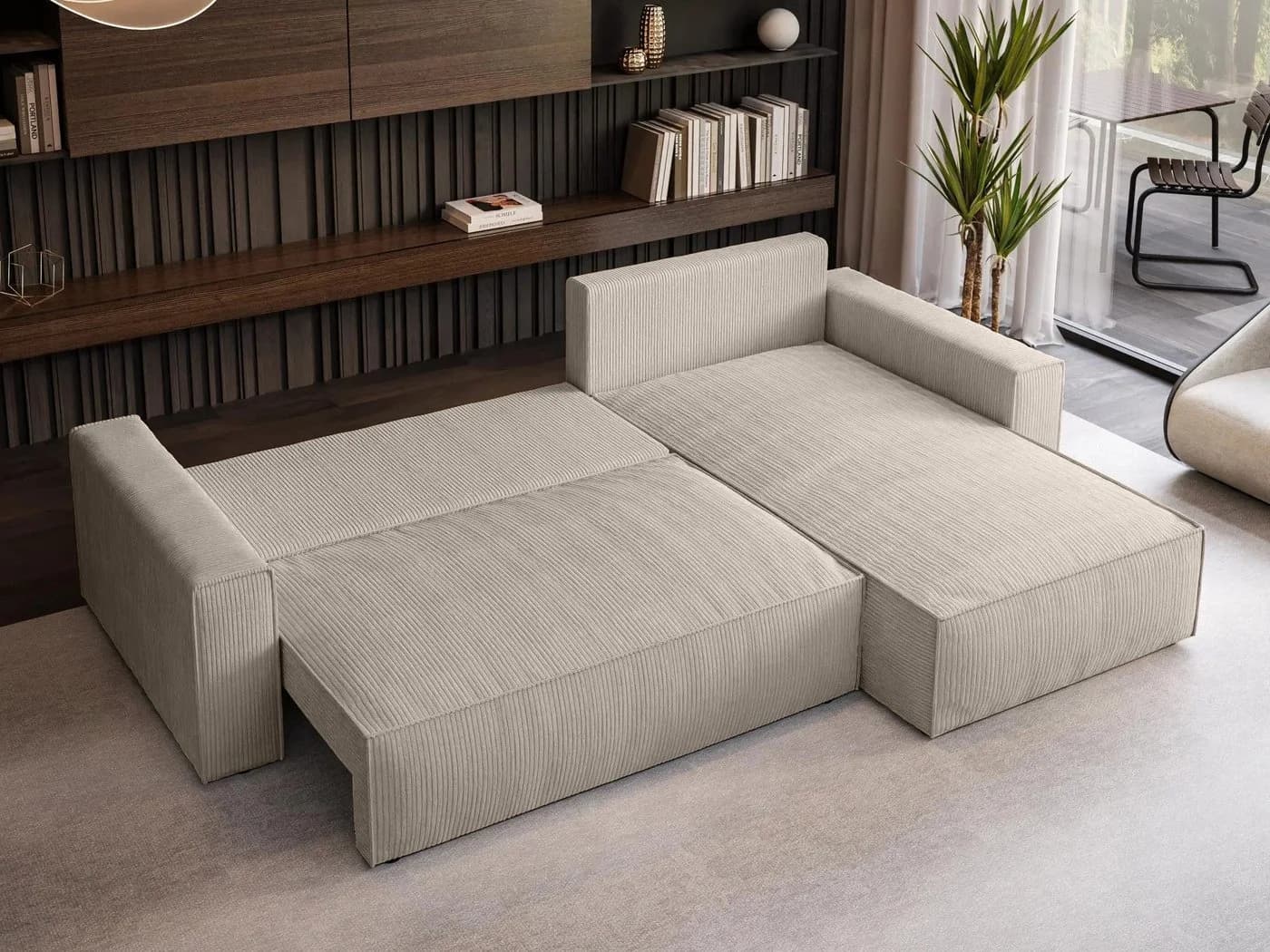 Beautysofa Ecksofa PARYS L mit Schlaffunktion und Bettkasten Beige Cordstoff - Bild 3