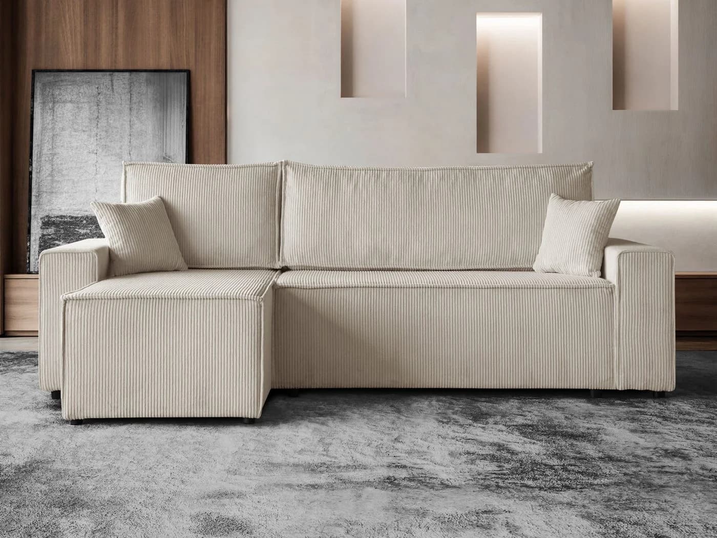 Beautysofa Ecksofa HEKTOR Cordstoff Beige mit Bettkasten und Schlaffunktion - Bild 2