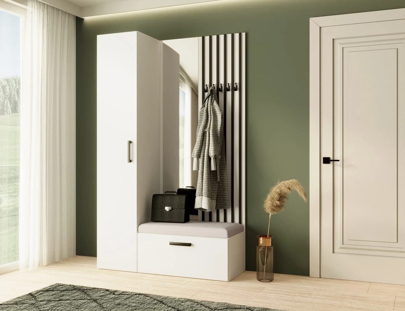 Beautysofa Garderoben-Set MARGARET mit Spiegel und Sitzbank