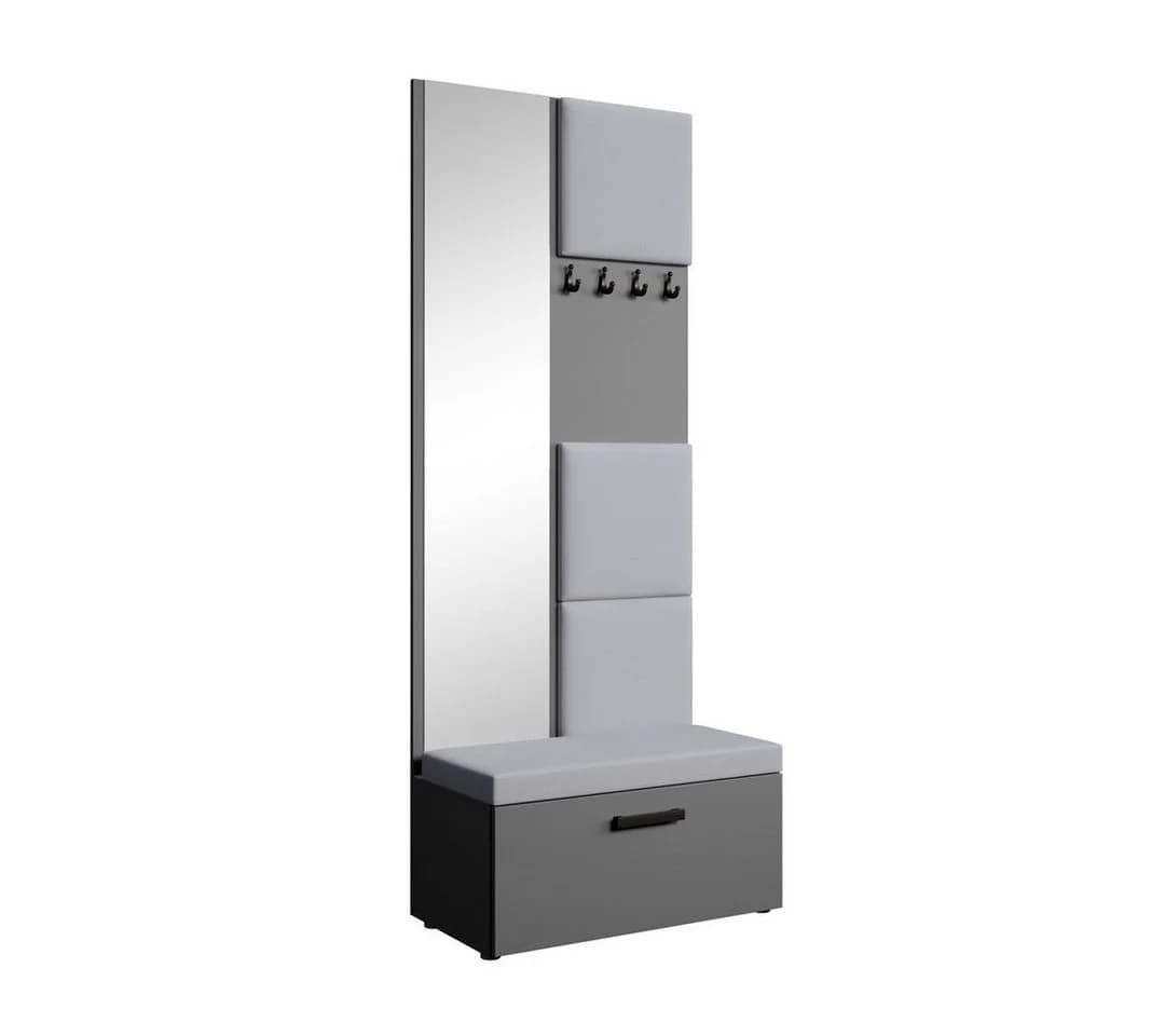 Beautysofa Garderobenschrank MARGARET III mit Spiegel und Sitzbank grau - Bild 2