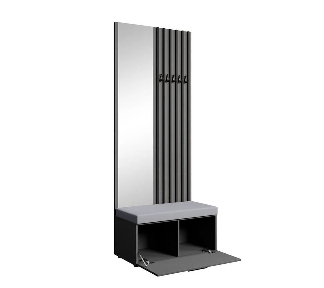 Beautysofa Garderobenschrank MARGARET III mit Spiegel und Sitzbank grau - Bild 3
