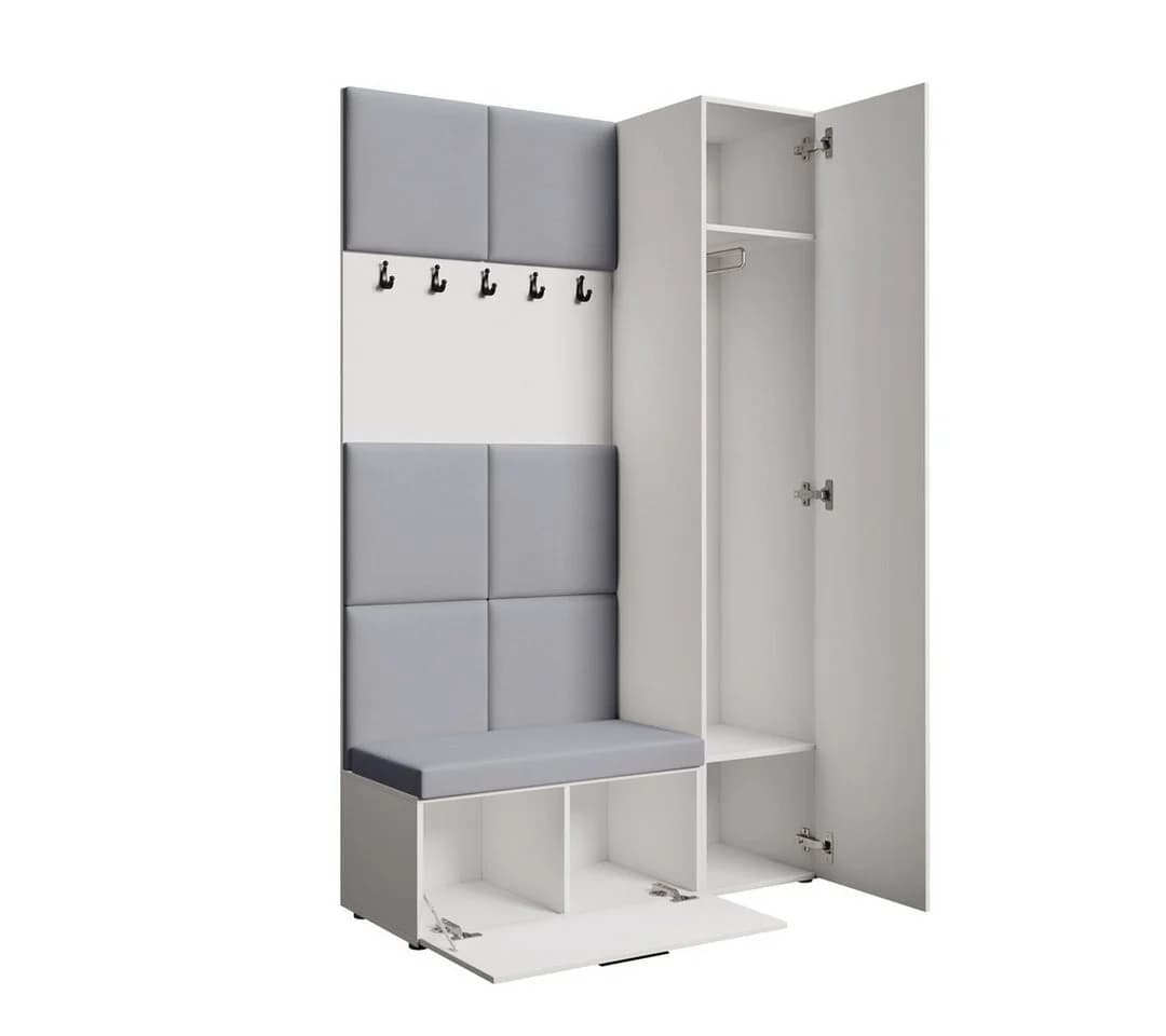 Beautysofa Garderoben-Set MARGARET mit Sitzbank und Kleiderschrank Weiß - Bild 3