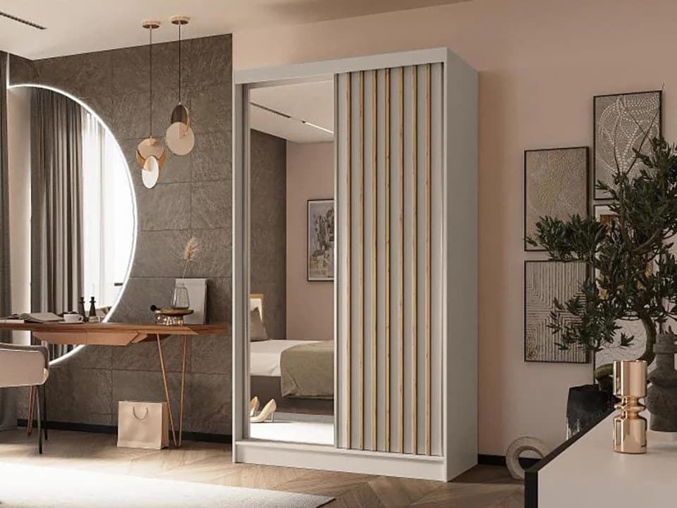 Beautysofa Kleiderschrank HELIX II mit Spiegel und Schubladen Beige Modern