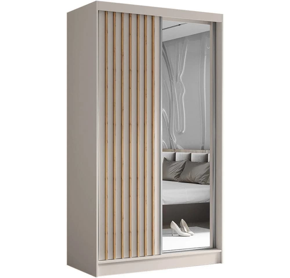 Beautysofa Kleiderschrank HELIX II mit Spiegel und Schubladen Beige Modern - Bild 2