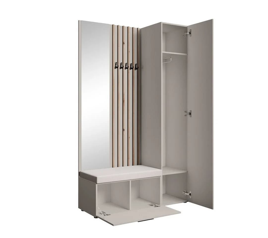 Beautysofa Garderoben-Set MARGARET mit Spiegel, Kleiderschrank & Sitzbank - Bild 3