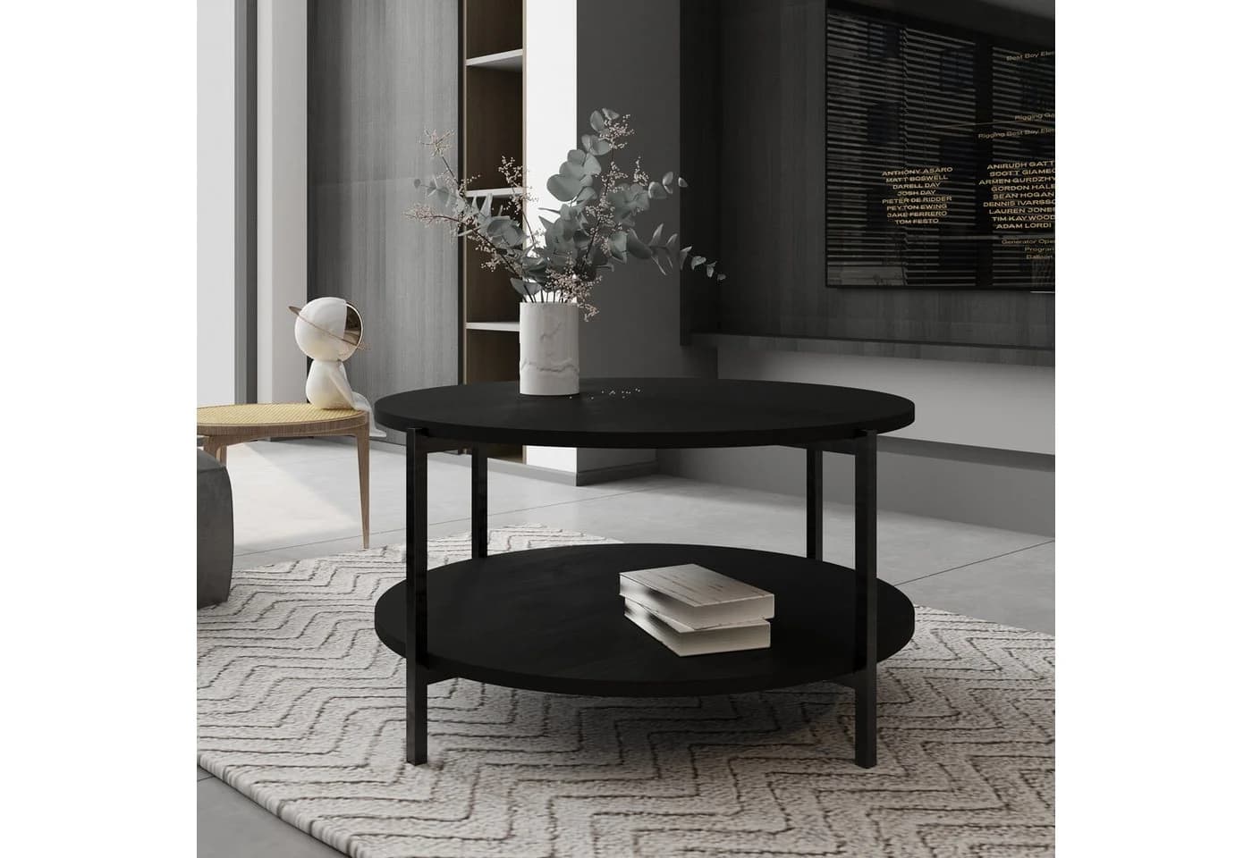 Beautysofa Couchtisch JULE Rund Schwarz mit Ablage