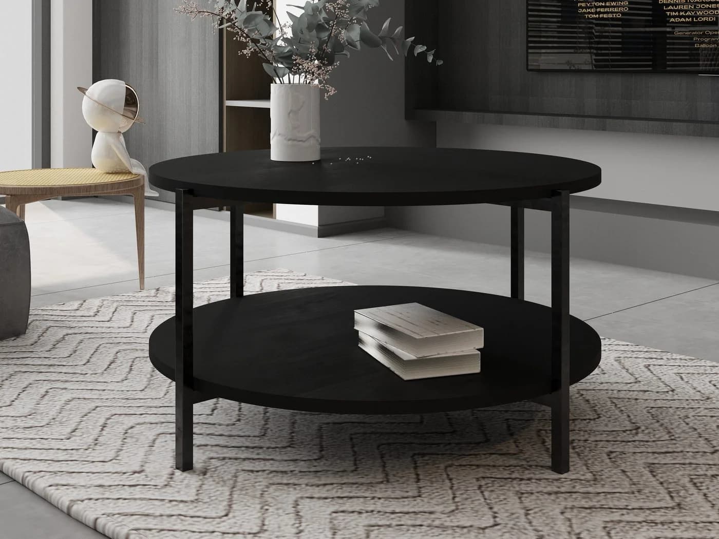 Beautysofa Couchtisch JULE Rund Schwarz mit Ablage - Bild 2