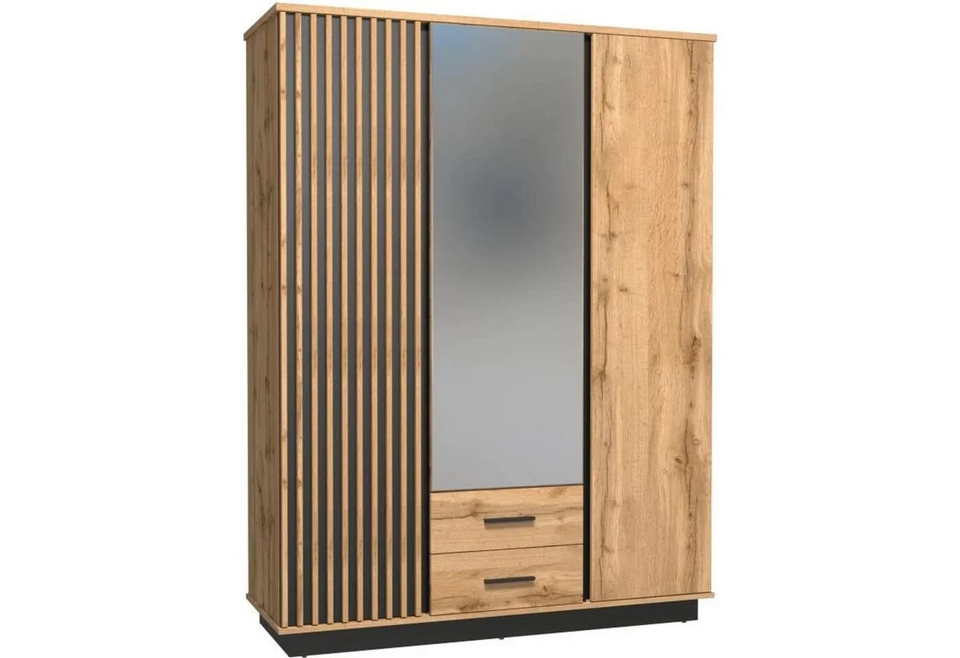 Beautysofa Drehtürenschrank mit Spiegel und zwei Schubladen Lamelo - Bild 2