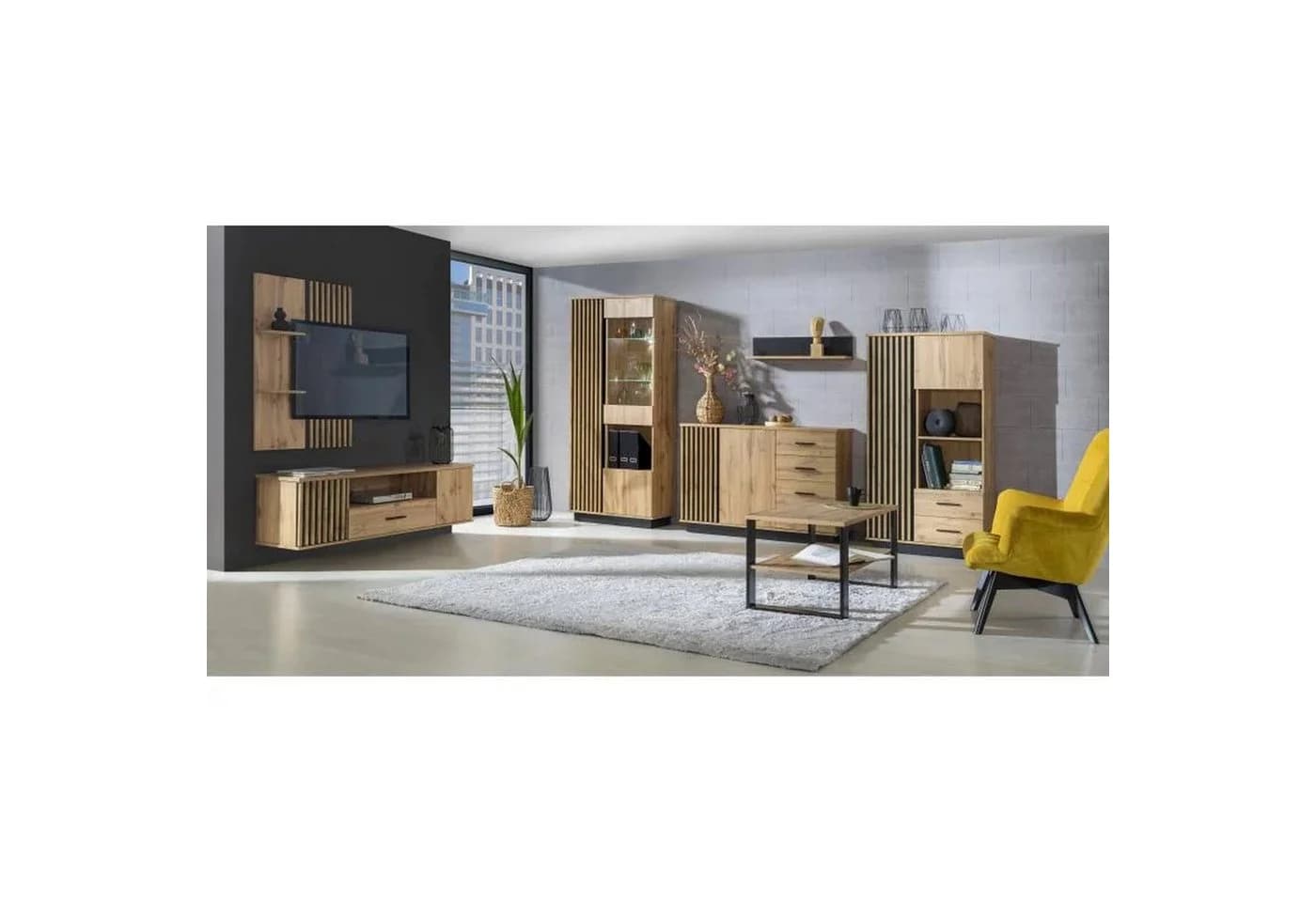 Beautysofa Drehtürenschrank mit Spiegel und zwei Schubladen Lamelo - Bild 4