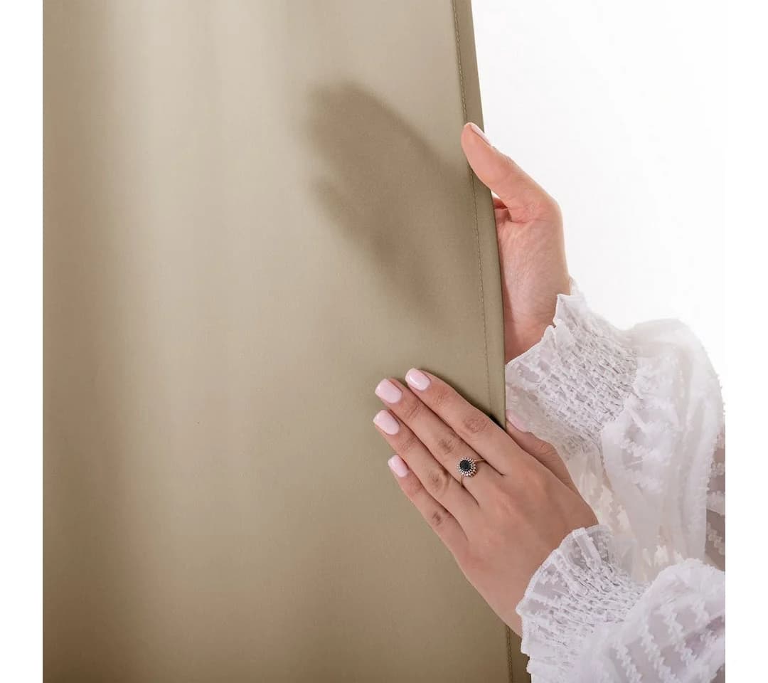 Restilo Verdunkelnde Gardine Beige Polyester Bindebänder - Bild 4